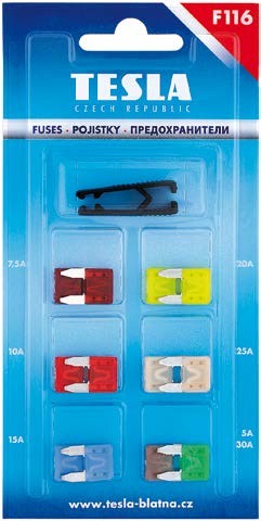 MINI плоские предохранители арт. 12шт, пинцет - блистер Tesla арт. F116.000.000