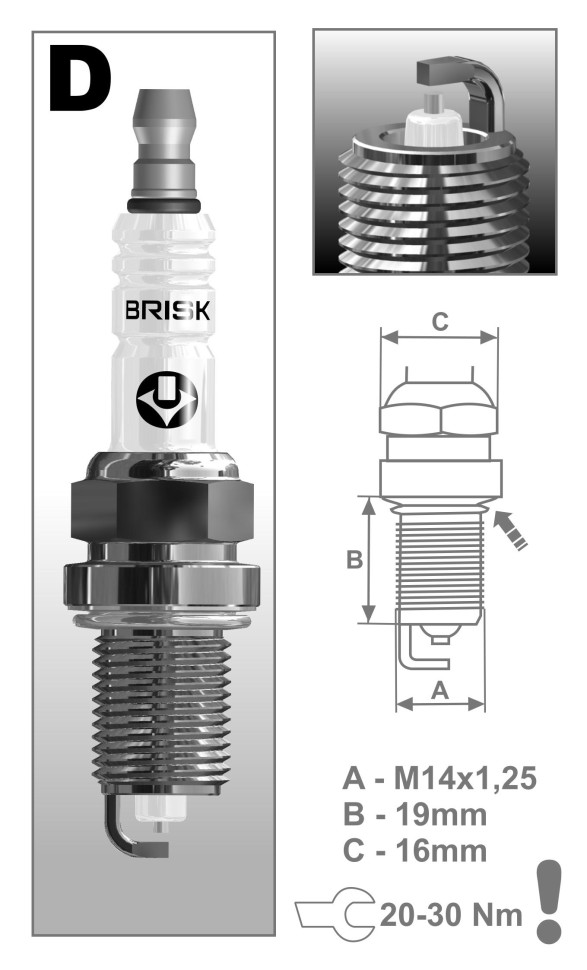 Свеча зажигания DR15YS SILVER (в упаковке 4 шт.) (16мм;19мм;14х1,25)  (Чехия)